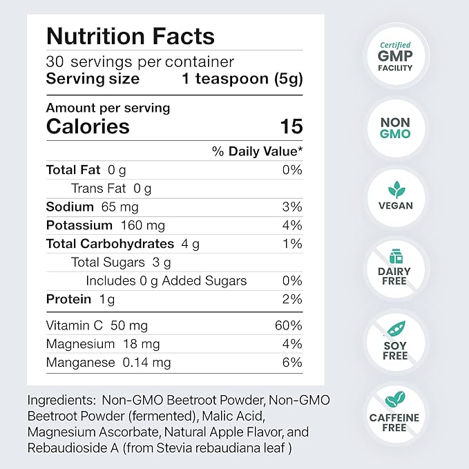 HumanN SuperBeets Beetroot Powder - Nitric Oxide Boost for Blood Pressure, Circulation & Heart Health Support - Non-GMO Superfood Supplement - Original Apple Flavor, 30 Servings