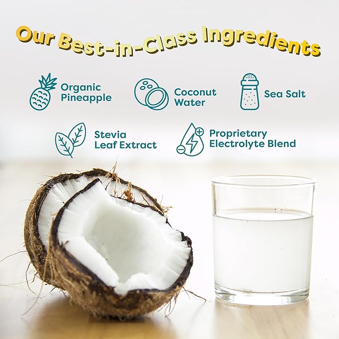 FlavCity Pineapple Coconut Electrolytes Drink Mix, 28 On-The-Go Stick Packs - Healthy Electrolytes Powder Packets Made with Real Fruit - Keto Powdered Drink with No Added Sugar, Gluten-Free