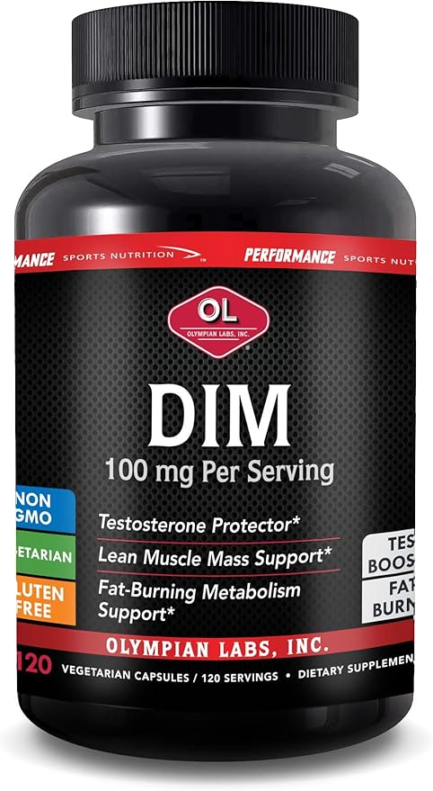 Olympian Labs DIM 100mg - DIM Diindolylmethane Supplement Capsules Supporting Hormone Balance, Clear Skin, PCOS, & Aid in Fitness and maintaining Lean Muscle - 120 Daily Capsules