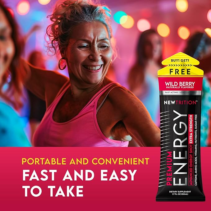 Extra Strength Energy Shots, Caffeine Energy Shots with Vitamin B & Amino Acids, Sugar-Free Vitamin Energy Shot, 1.7 fl oz, Wild Berry, 24 Count