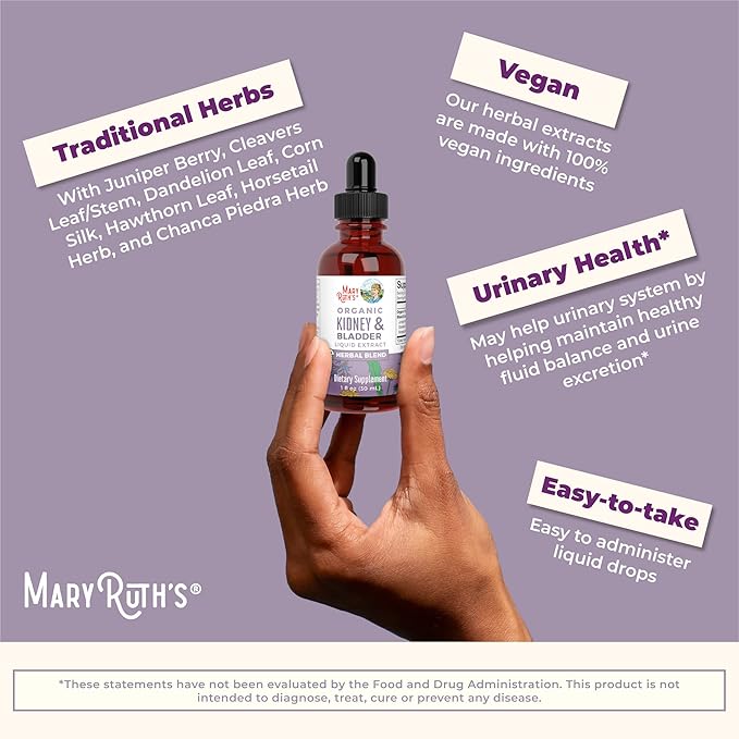 MaryRuth Organics Herbal Supplement Drops | Support Renal & Urinary Systems | Juniper Berry | Cleavers | Dandelion | Hawthorn | Horsetail & Chanca Piedra | Vegan | Non-GMO | 1 Fl Oz