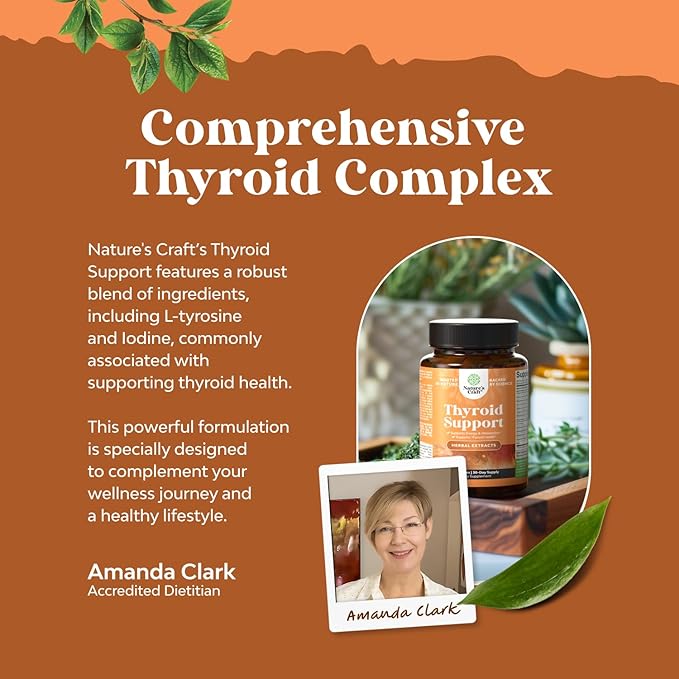 Herbal Thyroid Support Complex - Iodine Thyroid Supplement with L Tyrosine Bladderwrack Kelp Selenium and Ashwagandha - Mood Enhancer Energy Supplement for Thyroid Health - 120 Halal Capsules