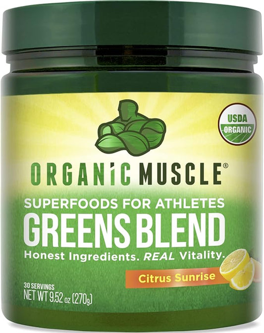 Organic Muscle Superfood Greens Powder Drink Mix - Organic Super Green Detox Supplement for Gut & Digestive Health with Spirulina, Chlorella, Probiotic & Prebiotic - Vegan & Non-GMO, 30 Servings