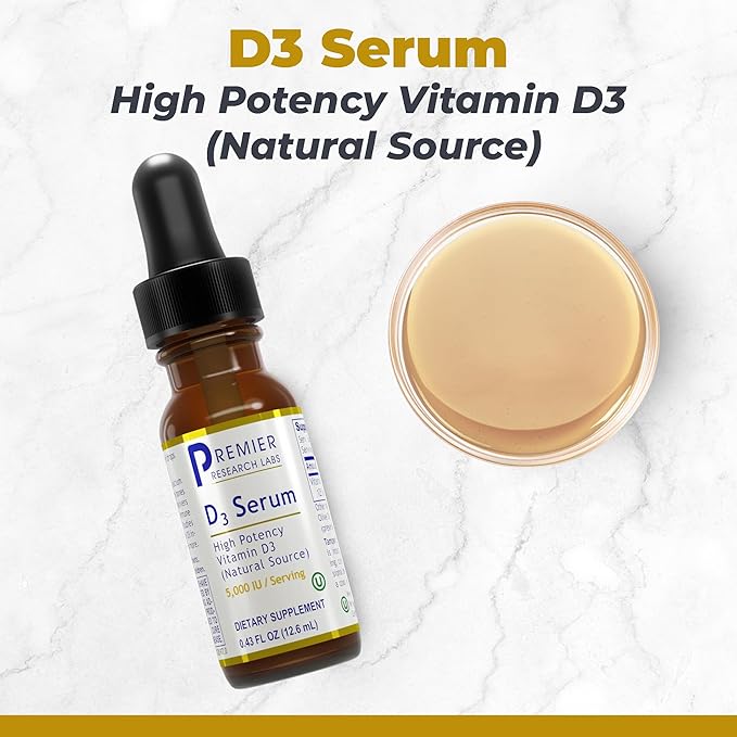 Premier Research Labs Vitamin D3 Serum - Liquid Vitamin D Oil Drops for Adults, Liquid Vitamin D3 5000 IU, Sublingual Vit D3 Liquid - 0.43 fl oz