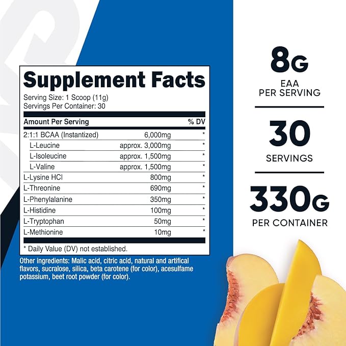 Nutricost EAA Powder 30 Servings (Peach Mango) - Essential Amino Acids - Non-GMO, Gluten Free, Vegetarian Friendly