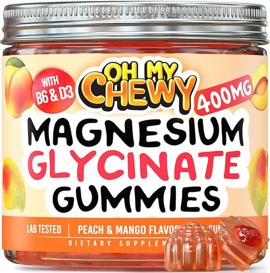 Magnesium Glycinate Gummies 400mg - Magnesium for Sleep, Calm, Relax & Muscle Relief with B6 & D3 and No Melatonin - Family-Friendly for Kids, Teens & Adults - Vegan & Non-GMO Supplement - 120 Count
