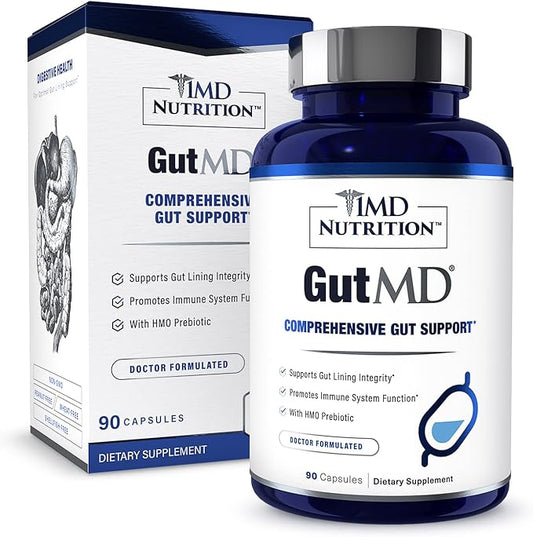 1MD Nutrition GutMD - L-Glutamine Capsules w/Prebiotic for Gut Health - L Glutamine Supplement - Supports Healthy Digestive Tract Integrity - 90 Capsules
