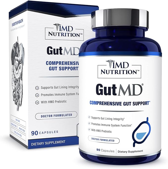 1MD Nutrition GutMD - L-Glutamine and Prebiotic for Gut Integrity | Promote Digestive Tract Health | 90 Capsules (2-Pack)