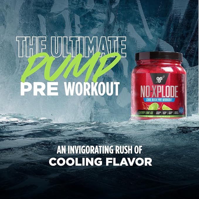 BSN N.O.-XPLODE Cool Rush Pre Workout Powder, Preworkout Energy Supplement for Men and Women with Creatine and Beta-Alanine, New Flavor: Cherry Lime Ice, 30 Servings