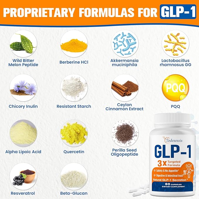 GLP-1 Supplement, GLP1 Supplement with Akkermansia Probiotic, Berberine HCI & Chicory Inulin, Natural GLP-1 Support, GLP-1 for Metabolism, Digestive & Intestinal Health - Vegan, Non-GMO, 60 Capsules