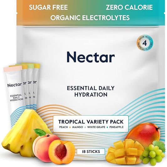 Nectar Hydration Packets - Electrolytes Powder Packets - Sugar Free & 0 Calorie - Organic Fruit Liquid Daily IV Hydrate Packets for Dehydration & Rehydration Relief (Tropical 18 Pack)
