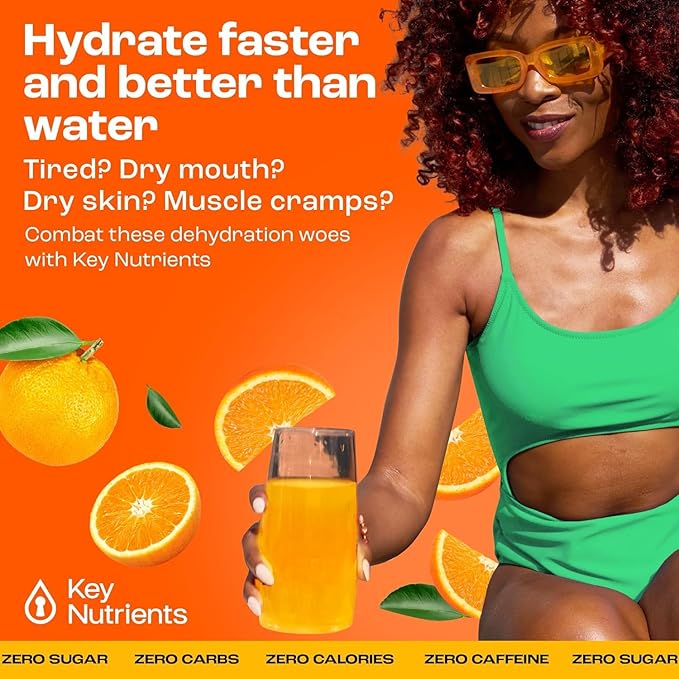 KEY NUTRIENTS Multivitamin Electrolytes Powder No Sugar - Tangy Orange Electrolyte Powder - Endurance & Energy Supplement - Hydration Powder - No Calories - 90 Servings - Made in USA