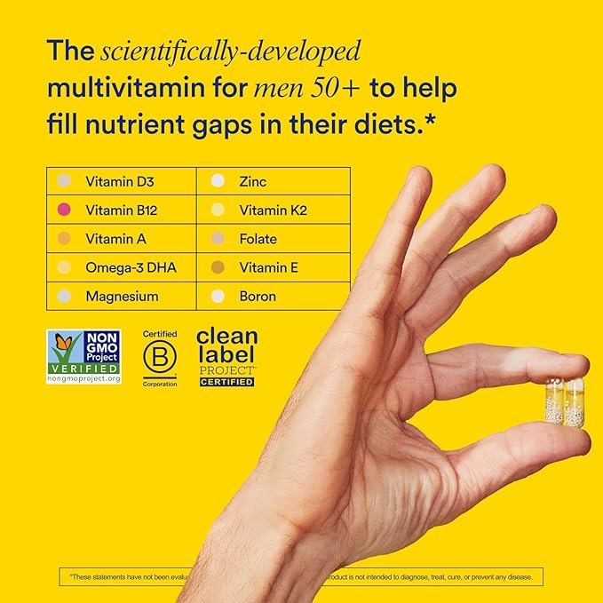 Ritual Multivitamin for Men 50 and Over with Zinc, Vitamin A and D3 for Immune Function Support*, Omega-3 DHA, B12, K2, Gluten Free, Non-GMO, Mint Essenced, 30 Day Supply, 60 Vegan Capsules