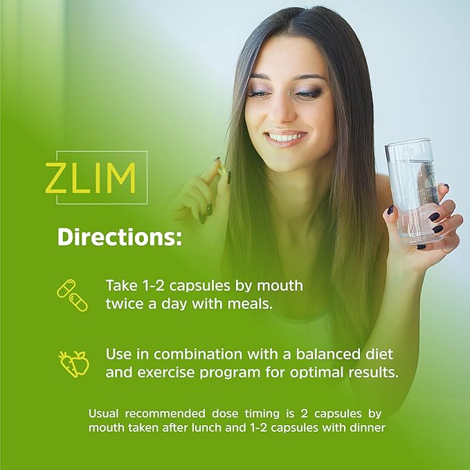 Zlim Appetite & Weight Control Dietary Supplement for Men and Women – Increase Fiber and Antioxidant Intake, Energy Booster, All Natural Ingredients (90 Veggie Capsules)