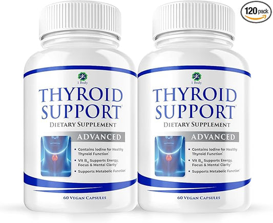 1 Body Thyroid Support Supplement with Iodine, Vitamin B12, Zinc, 60-Day Supply, 2 Pack