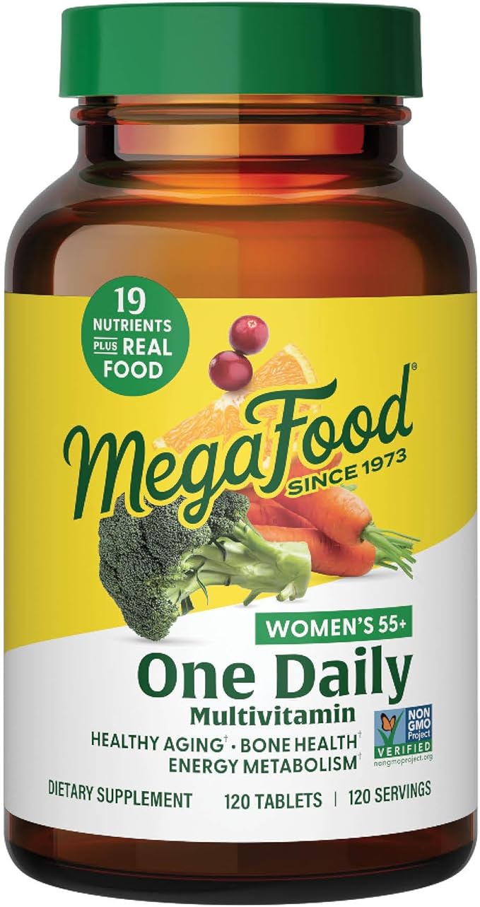 MegaFood Women's 55+ One Daily Multivitamin for Women with Vitamin A, Vitamin C, Vitamin D3 & Vitamin E for Optimal Aging Support- Plus Real Food- Bone & Immune Support Supplement-Vegetarian-120 Tabs