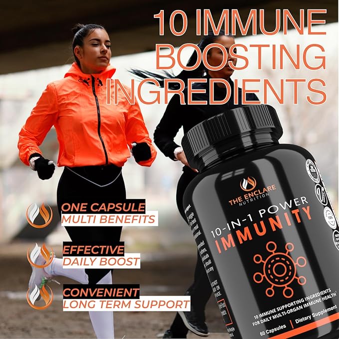 THE ENCLARE NUTRITION Immune Support Vitamins with Vitamin C, Elderberry, Zinc, Echinacea, Turmeric Curcumin, Garlic. 10in1 Immunity Defense Supplement Booster for Adults. Veg Capsules 60ct (3)