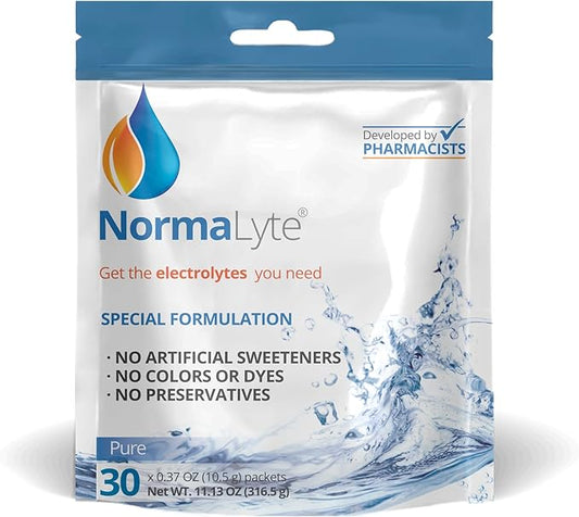 NormaLyte Oral Rehydration Salts- Helps Dietary Management of POTS Syndrome Symptoms-1 Pouches - 30 Sticks (Yields 500mL per Pack)-Pure| Energy Supplements, Potassium Supplement, Dehydration Recovery
