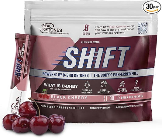 Real Ketones BHB Exogenous Ketones Drink Mix Packets Keto Electrolytes Powder Packets No Sugar with 4 Main Fasting Electrolytes Plus Hydrating Patented Keto BHB - 30 Count Black Cherry
