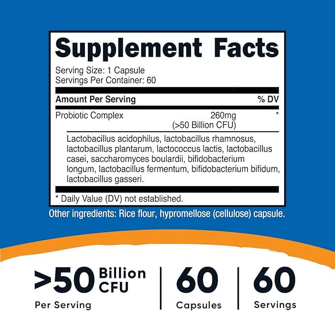 Nutricost Probiotic Complex - 50 Billion CFU, 60 Capsules (2 Bottles) - Probiotic for Men and Women - Veggie Capsules, Non-GMO, Gluten Free