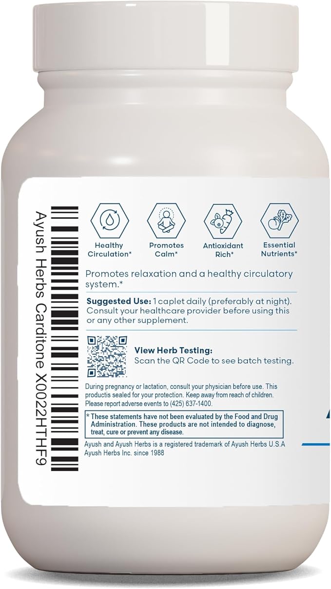 Ayush Herbs Carditone - Natural Heart Health Supplement for Women & Men, BP Formula, Holistic Heart Support with Rauwolfia, Arjuna, Calcium, and Magnesium - 60 Vegetarian Caplets (1 Count)