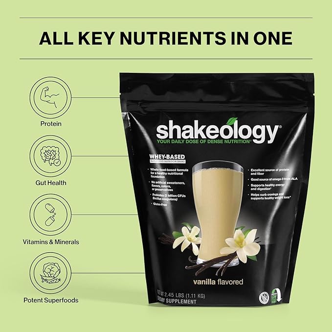 Shakeology Whey Protein Powder Blend - Gluten Free, Superfood Protein Shake with Vitamins and Minerals - Helps Support Healthy Weight Loss, Lean Muscle Support, Gut Health - Vanilla, 30 Servings