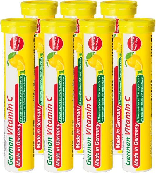 T&D German Vitamin C 180 mg - 140 Vegan Drink Effervescent Tablets - Lemon Lime Flavor - Made in Germany
