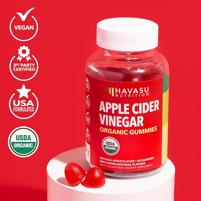 Organic Apple Cider Vinegar Gummies - ACV Gummies to Support Digestive Health and Gut Flora for Digestion - Natural Apple Flavor - 120 Organic, Vegan, and Non-GMO Apple Cider Vinegar Gummies