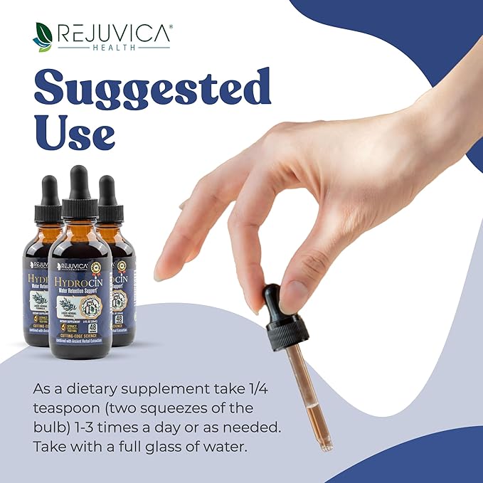 Rejuvica Health Hydrocin - Advanced Diuretic Water Retention Support Supplement - Liquid Delivery for Better Absorption - Dandelion, Uva Ursi, Juniper Berry, Celery Seed, Green Tea & More!