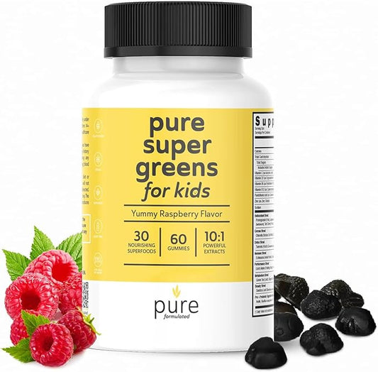 Super Greens Multivitamin Gummies for Kids - Immune Support & Digestive Health - Daily Fiber Probiotic Supplement - Fruit & Veggie Chewable Gummy - Raspberry Flavor - 60-Day Supply