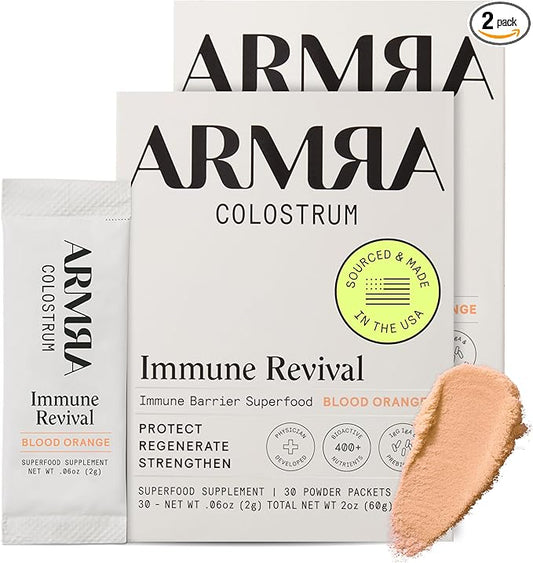 ARMRA Colostrum™ Premium Powder, Grass Fed, Gut Health Bloating Immunity Skin & Hair, Contains 400+ Bioactive Nutrients, Potent Bioavailable, Keto, Gluten & Fat Free (Blood Orange | 60 Servings)