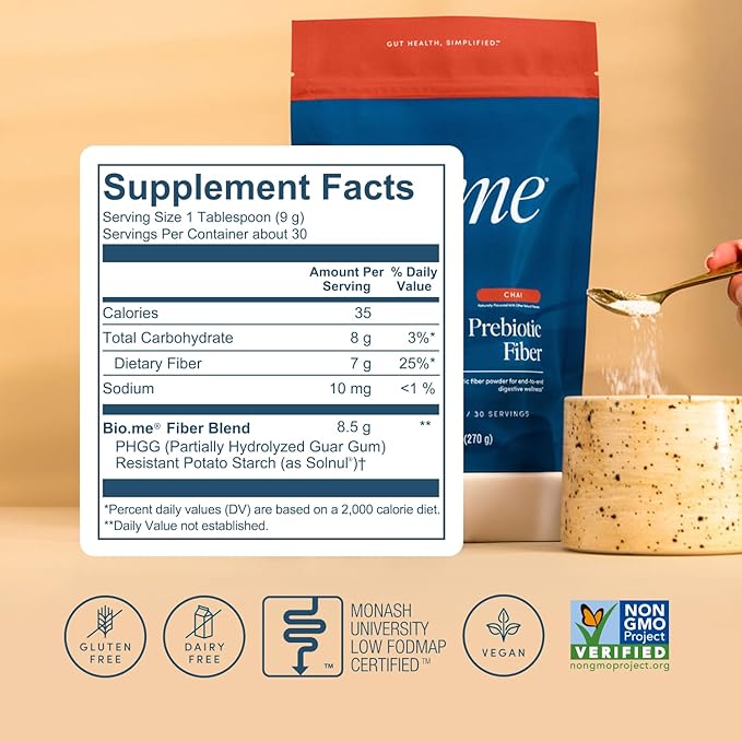 Daily Prebiotic Fiber (Chai) - Fiber Supplement Powder for Digestive Health & Gut Health - Fiber Powder Prebiotics, Non-GMO Dietary Fiber, Gluten & Sugar Free Soluble Fiber Supplements-30 Servings