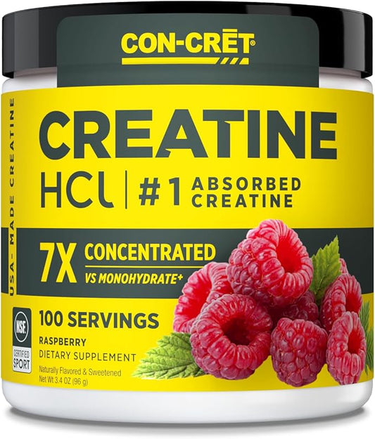 Creatine HCl Powder | Muscle, Cognitive, Cellular Energy Support | No Bloating or Cramps | USA Made & NSF Certified | Raspberry (100 Serving)