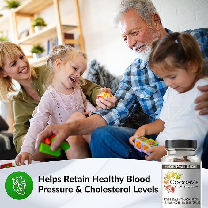 CocoaVia Heart & Brain Supplement, 30 Day, Cocoa Flavanol Extract, Memory & Circulation Booster, Nitric Oxide, Boost Oxygen & Energy, Plant Based, Gluten Free, Vegan, 60 Capsules