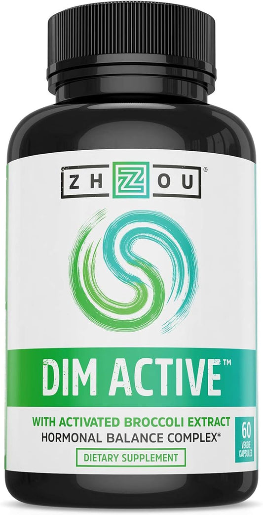 Zhou DIM Active | Menopause & Estrogen Metabolism Supplement with 250mg DIM Plus Broccoli Seed Extract & Bioperine | for Women & Men | 60 Capsules