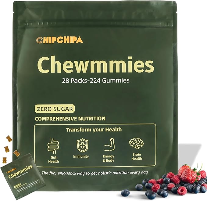 Chewmmies Gummy Vitamins - Daily Supergreens Supplement with Whole Food Fruits, Vegetables, Mushrooms, Prebiotics, Vitamins, Minerals - Supports Immunity & Digestive Wellness - 224 Gummies