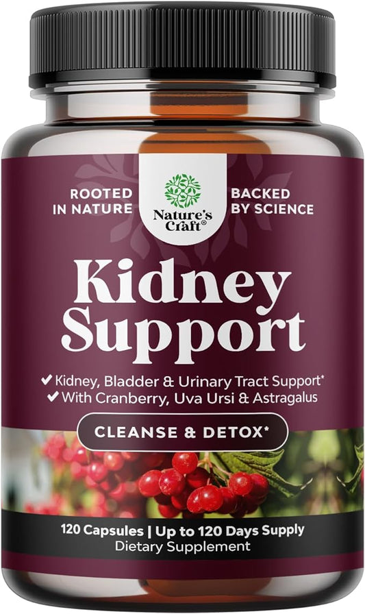Kidney Support Cranberry Supplement for Women and Men - High Strength Kidney Cleanse and Detox with Stinging Nettle Uva Ursi and Astragalus for Kidney and Bladder Health - Non-GMO Halal and Vegan