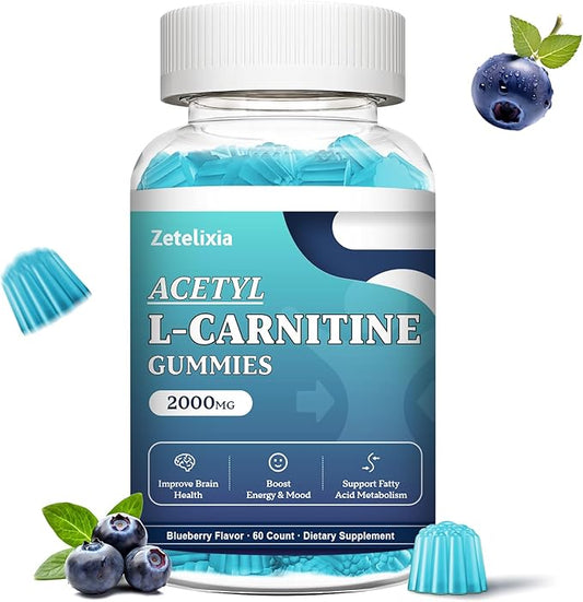 Acetyl L-Carnitine Gummies 2000mg, L-Carnitine Supplement with Vitamin C & B12, ALCAR for Energy, Brain & Mood Support, Fatty Acid Metabolism, Vegan, Non-GMO, Sugar Free, 60 Count