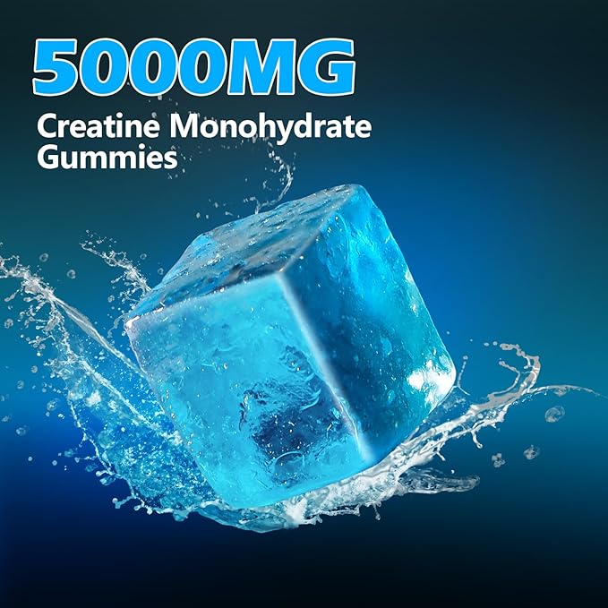 Creatine Monohydrate Gummies 5000mg Sugar Free for Men & Women, with L-Taurine + Vitamin B12 for Muscle Strength, Muscle Builder, Energy Boost, Pre-Workout Supplement Gummy, Blueberry-120 Count