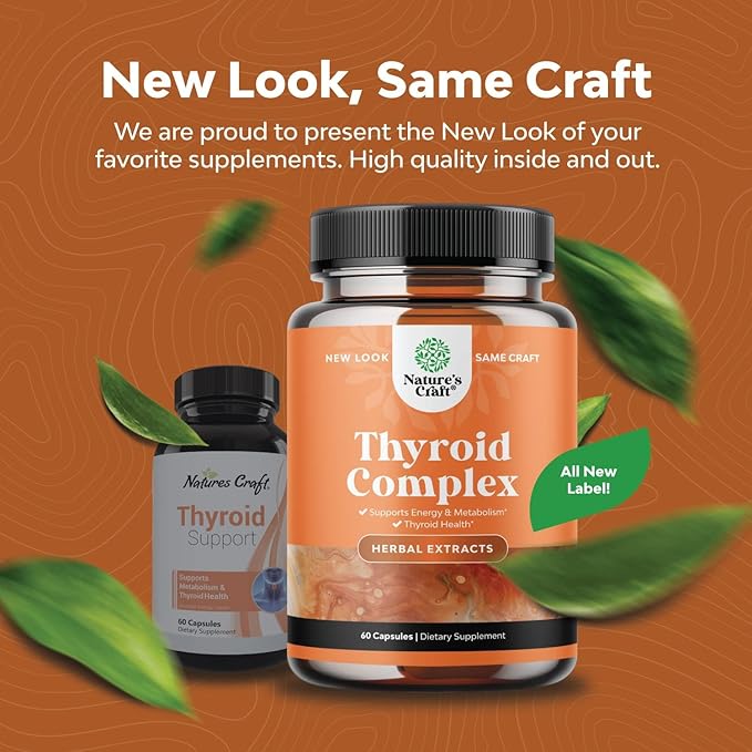 Herbal Thyroid Support Complex - Iodine Thyroid Supplement with L Tyrosine Bladderwrack Kelp Selenium and Ashwagandha - Mood Enhancer Energy Supplement for Thyroid Health - 60 Halal Capsules