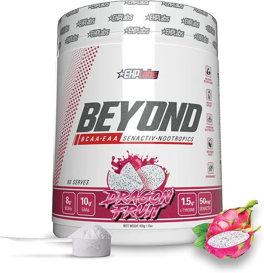 EHP Labs Beyond BCAA Powder Amino Acids Post Workout Recovery - BCAAs Essential Amino Acids EAA Supplements Powder - 10g Amino Acids Supplement for Muscle Recovery, 60 Servings (Dragon Fruit)