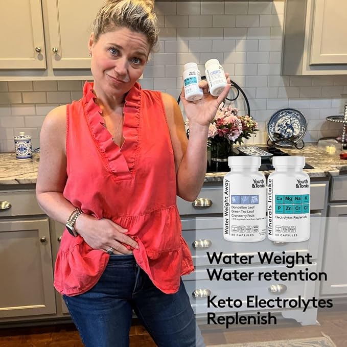 Water Weight Pills for Thin Waistline Belly Bloating Swelling & Temporary Water Retention + Electrolytes Replenish as Natural Diuretic Supplement for Woman & Men – 120 Capsules by Youth & Tonic