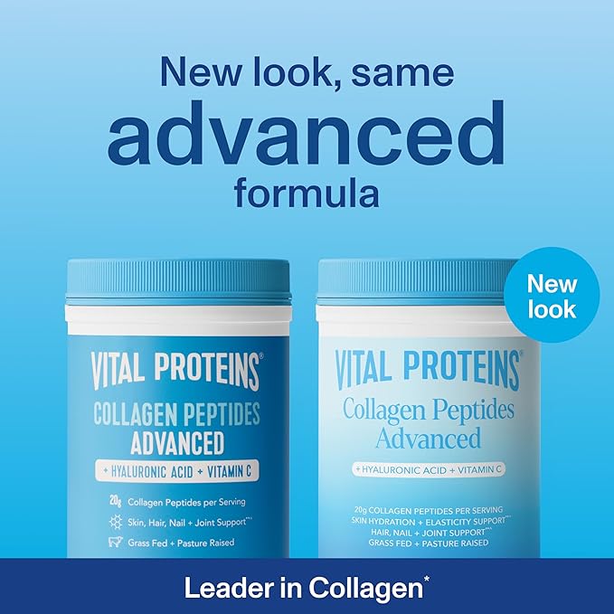 Vital Proteins Grass Fed Collagen Peptides with Hyaluronic Acid and Vitamin C, Shrink-Wrapped 9.33oz Bundle, Hydrolyzed Collagen - 20g per Serving - Unflavored 9.33oz Canister Pack of 2