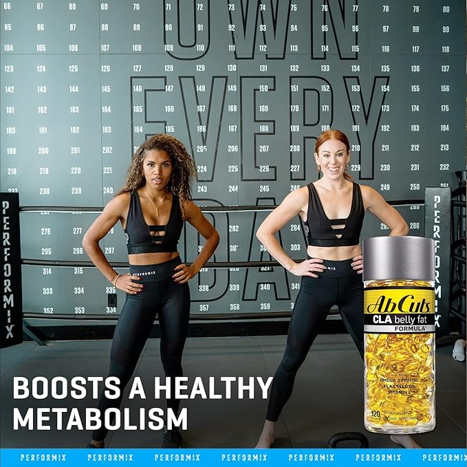 CLA Belly Fat Formula - 120 Easy-to-Swallow Softgels - Omega 3 Fish Oil, Flaxseed Oil and Vitamin E - Helps Increase Antioxidant Supply and Healthy Body Composition