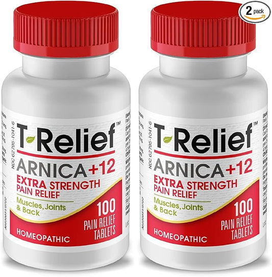 T-Relief Extra-Strength Arnica +12 Natural Relieving Actives for Back Pain Joint Soreness Muscle Aches & Stiffness, Whole Body Fast-Acting Relief for Women & Men - 100 Tablets (2 Pack)