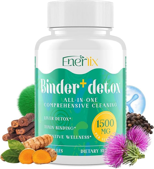 15-in-1 Detox Binder, Activated Charcoal, Zeolite & Bentonite Clay, Chlorella, 1500 MG Supplement Maximum Absorbent, Liver Gut Digestive Toxin Detox Cleanse, 90 Vegan Capsules