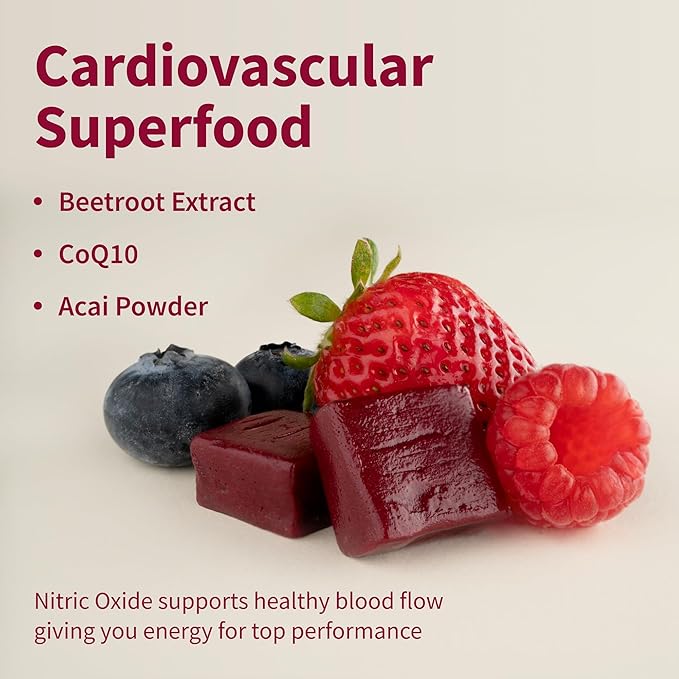 Snap Supplements Nitric Oxide Beet Chews, Nitric Oxide Booster, Natural Energy, Organic Beetroot Powder and COQ10, Support Healthy Blood Flow and Blood Circulation, Sugar-Free, 60 Soft Chews