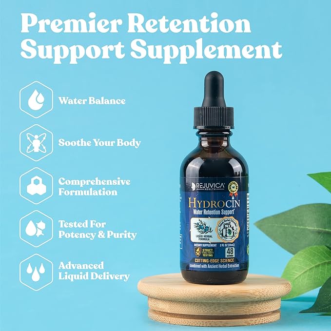 Rejuvica Health Hydrocin - Advanced Diuretic Water Retention Support Supplement - Liquid Delivery for Better Absorption - Dandelion, Uva Ursi, Juniper Berry, Celery Seed, Green Tea & More!