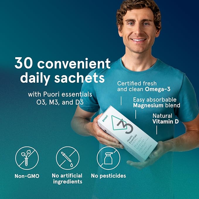 Puori P3 Health Essentials - Multivitamins for Men and Women - 30 Servings - Omega 3, Vitamin D, Magnesium, Zinc - Multi-Nutrient for Brains and Energy