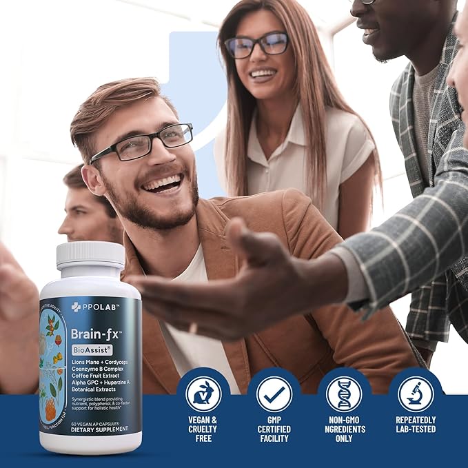 Brain-fx™ Daily Energy Focus Memory Mood Mind Nootropic Supplement - 5-MTHF Methyl B Vitamins, Coffee Fruit, L Theanine, Cordyceps, Lions Mane, Ginseng, Bacopa, Alpha GPC Choline 60 Vegan Capsules
